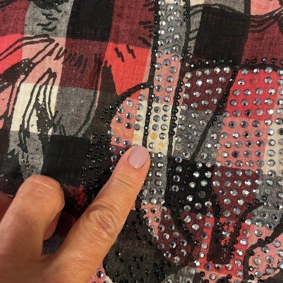 Don Ed Hardy Men's Skull Beaded Button Down Plaid Shirt Size Small - Picture 7 of 8